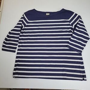 L.L. Bean Women's 3/4 Sleeve Striped 100% Cotton  Shirt Blue/White Size XL Reg
